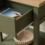Hastings Bedside Table - Olive Green/Natural
