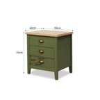 Hastings Three Drawer Bedside Table - Olive Green/Natural